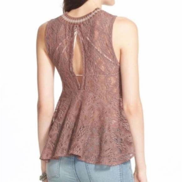 Free People Mauve/Pinkish/Taupe Lace Top ~ Size XS / Extra Small - Picture 2 of 12